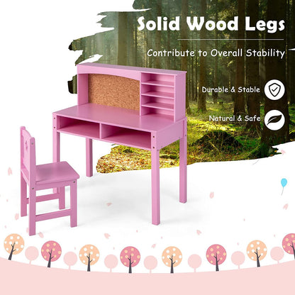 Wooden Kids Desk and Chair Set with Hutch for Studying and Reading
