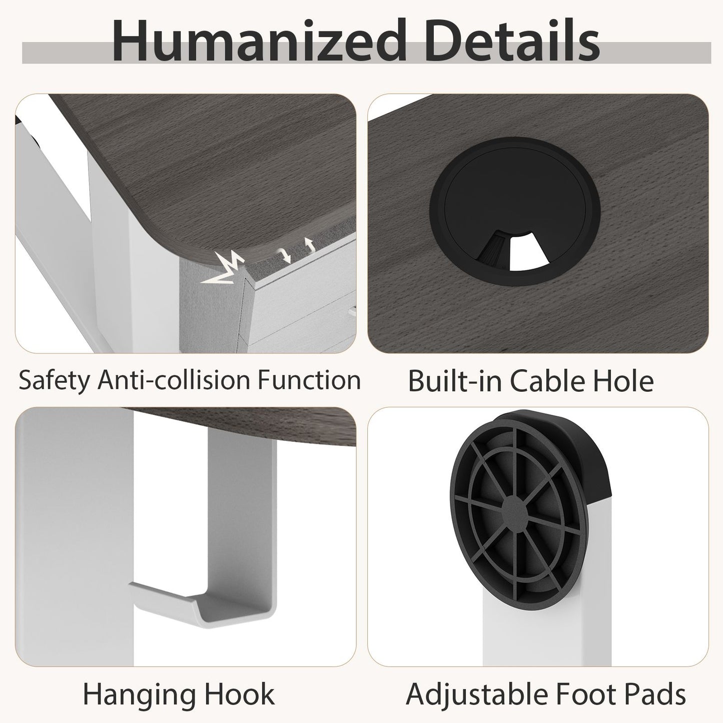 Height Adjustable Home Office Computer Desk with Headphone Hook