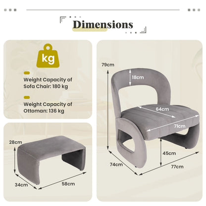 Accent Chair with Ottoman and Open Curved Back