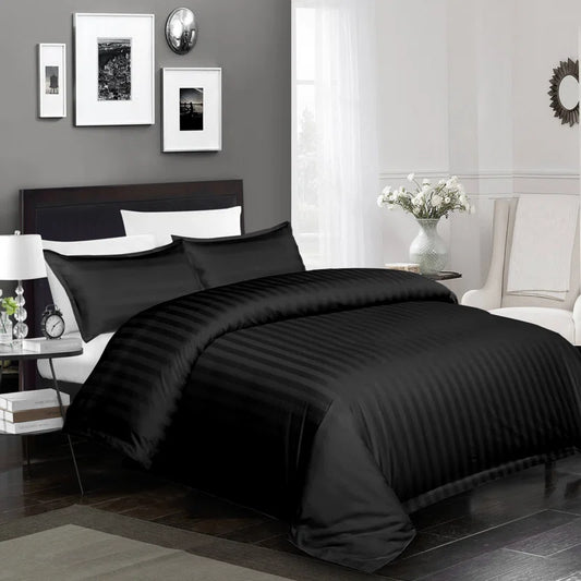 Klarita 250 TC Microfibre Reversible Striped Duvet Cover Set with Pillowcases