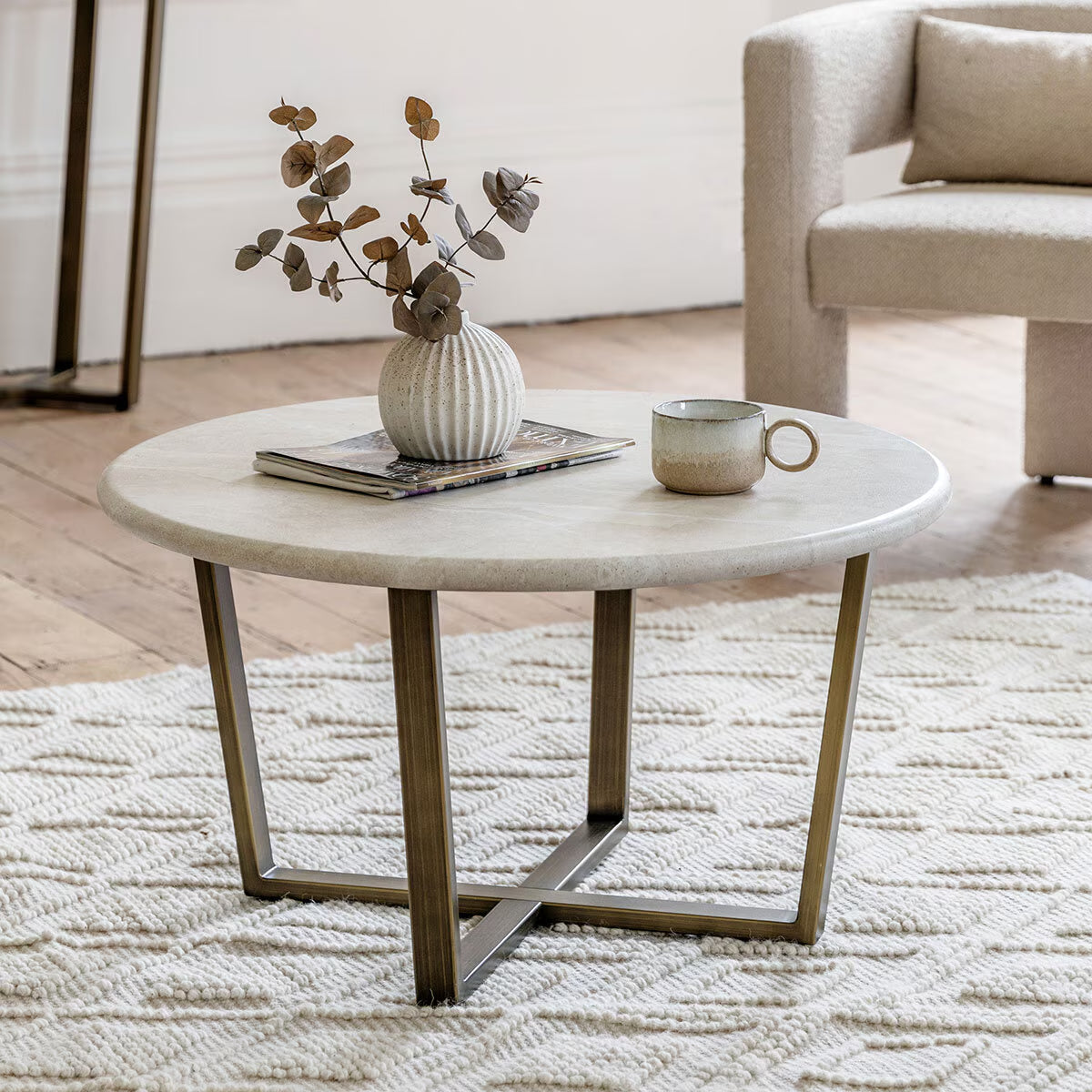 Moderna White Faux Travertine Coffee Table
