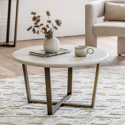 Moderna White Faux Travertine Coffee Table