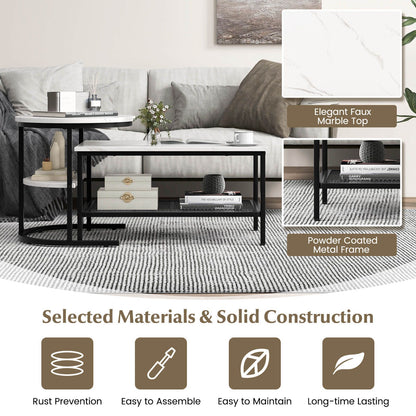 Set of 2 Nesting Coffee Table with Extra Storage Shelf