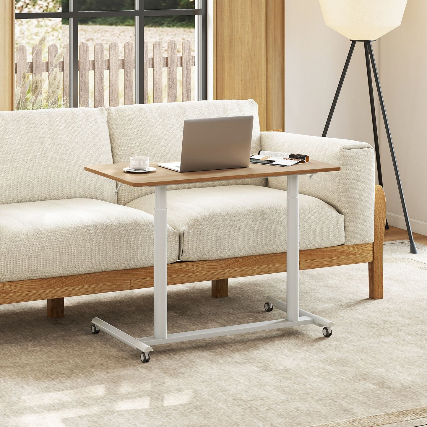 C-Shaped Mobile Standing Desk with Adjustable Height and Lockable Wheels