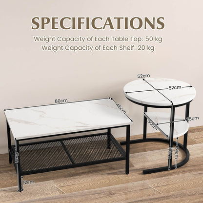 Set of 2 Nesting Coffee Table with Extra Storage Shelf