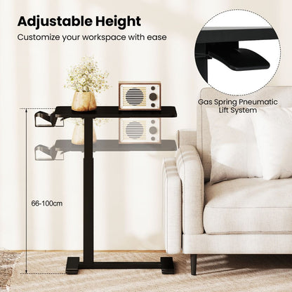 Height Adjustable Overbed Bedside Table with Cup Holder and Headphone Hook