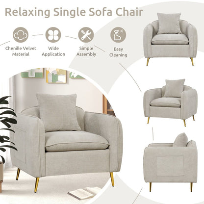 Chenille Velvet Accent Chair with Golden Metal Legs