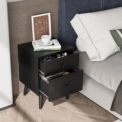 2-Drawer Nightstand with Solid Rubber Wood Legs and Large Storage Space