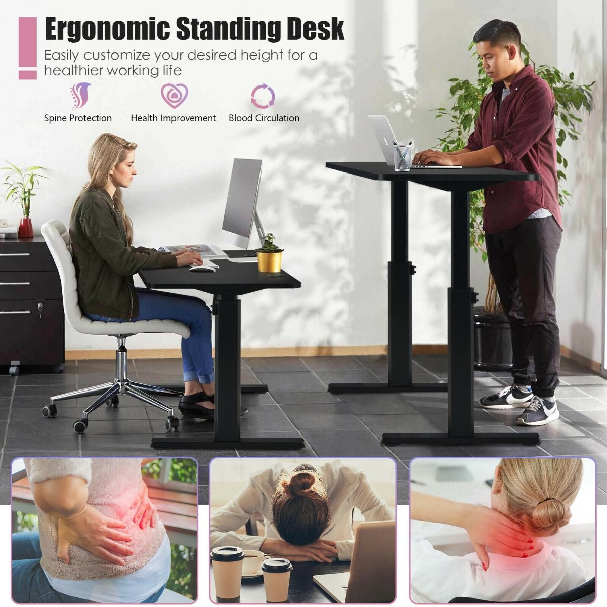 Ergonomic Computer Table and Workstation with USB Charging Port