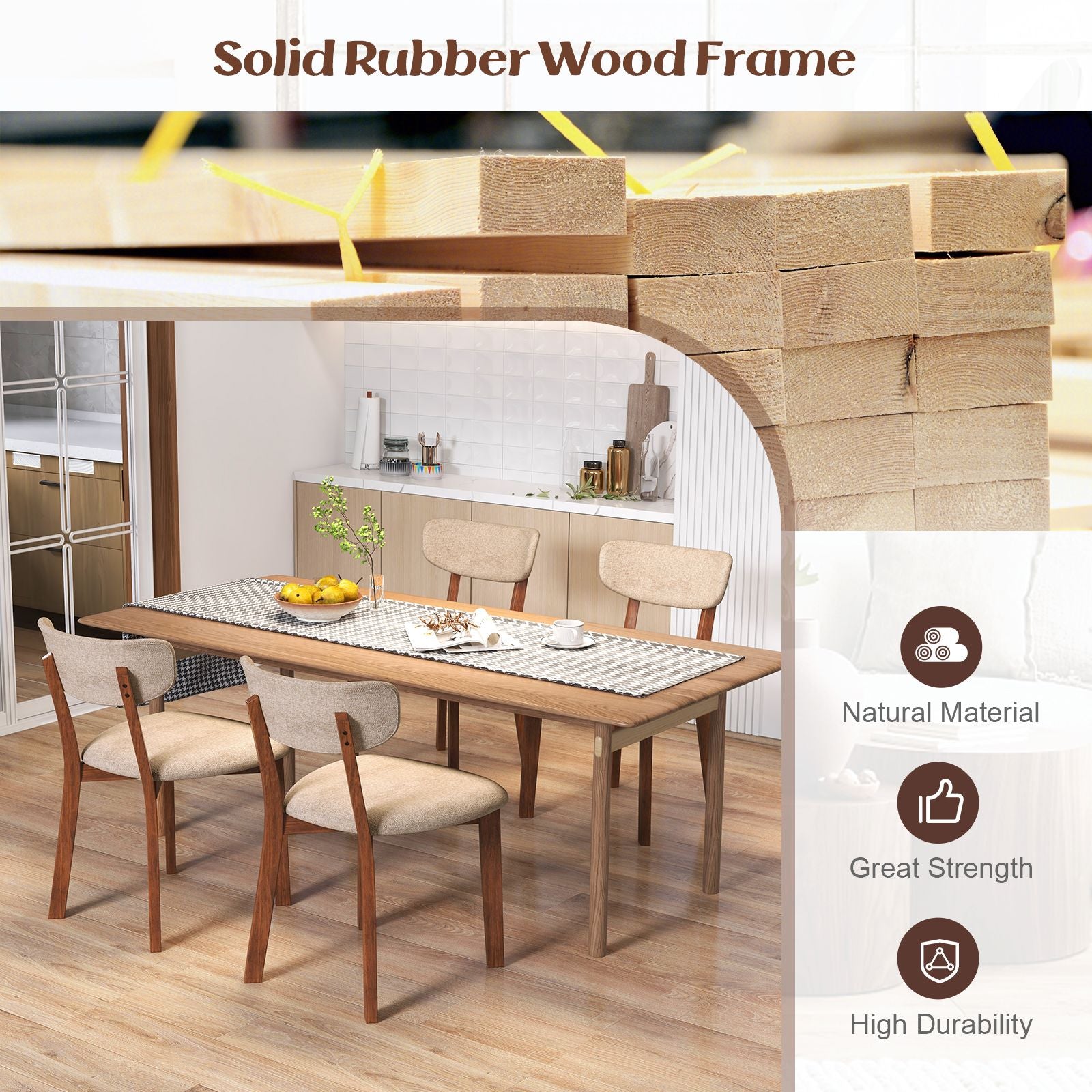 Upholstered Mid-Back Chairs with Solid Rubber Wood Frame