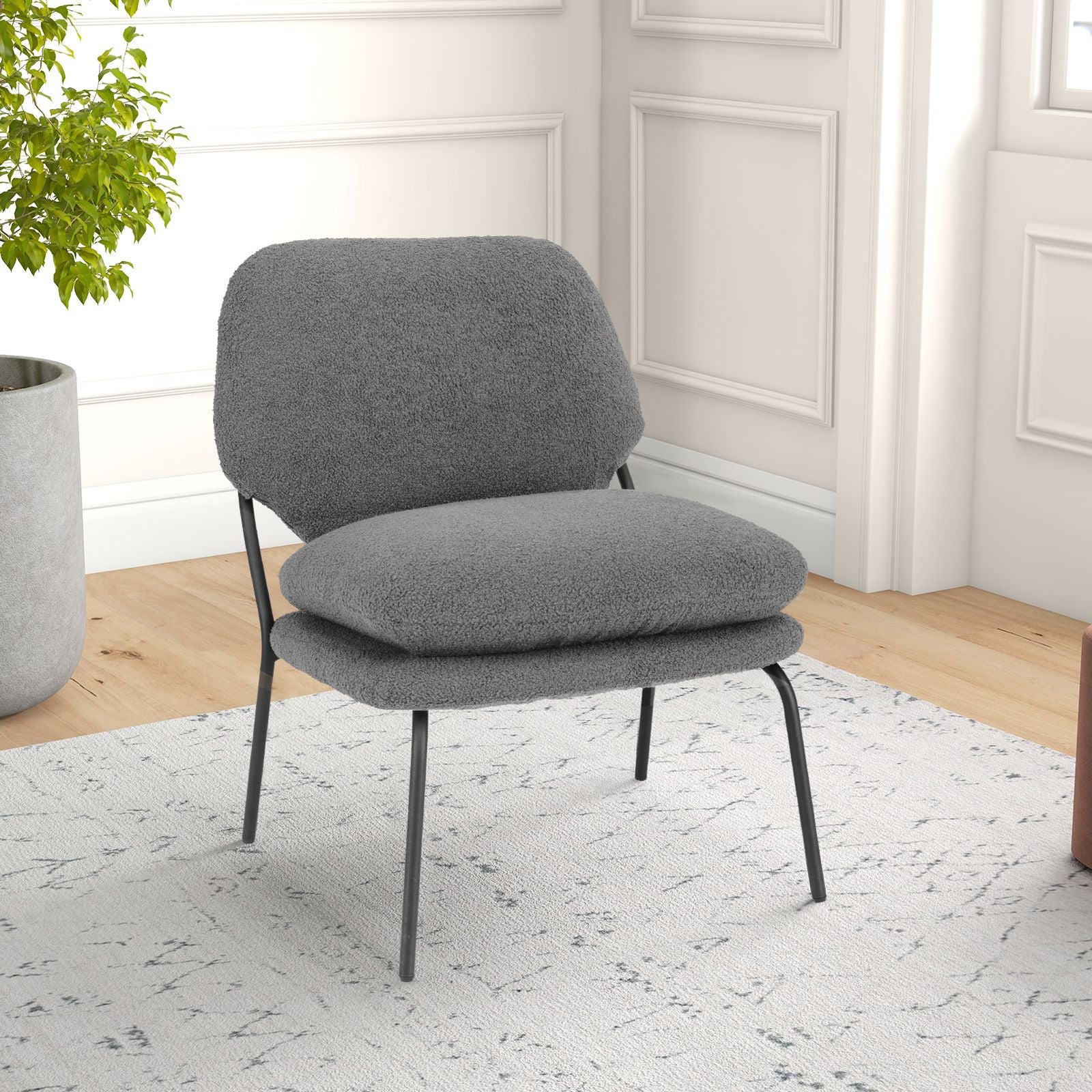 Armless Accent Chair Teddy Fleece Fabric Upholstered Leisure Chair