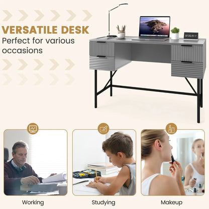 Modern Computer Desk with 4 Drawers and Storage