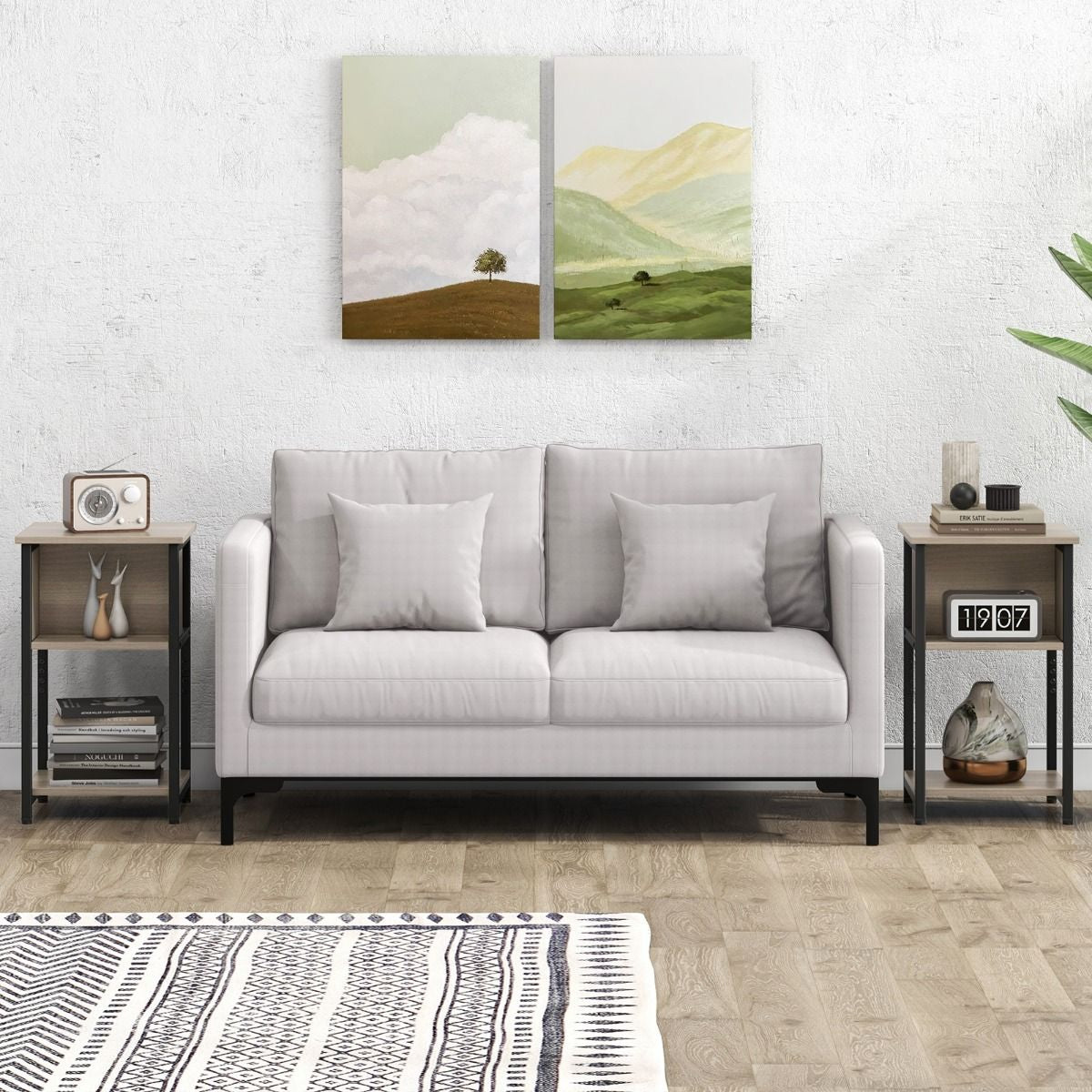 Narrow Sofa Side Table Set of 2 with Storage Shelf for Small Spaces