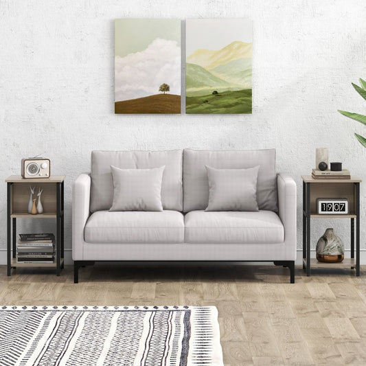 Narrow Sofa Side Table Set of 2 with Storage Shelf for Small Spaces