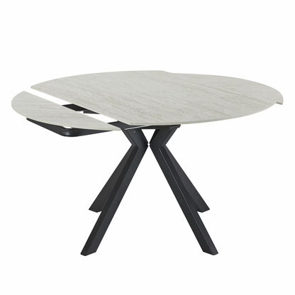 Cavella round Ceramic Extending Dining Table + 4 Beige Chairs