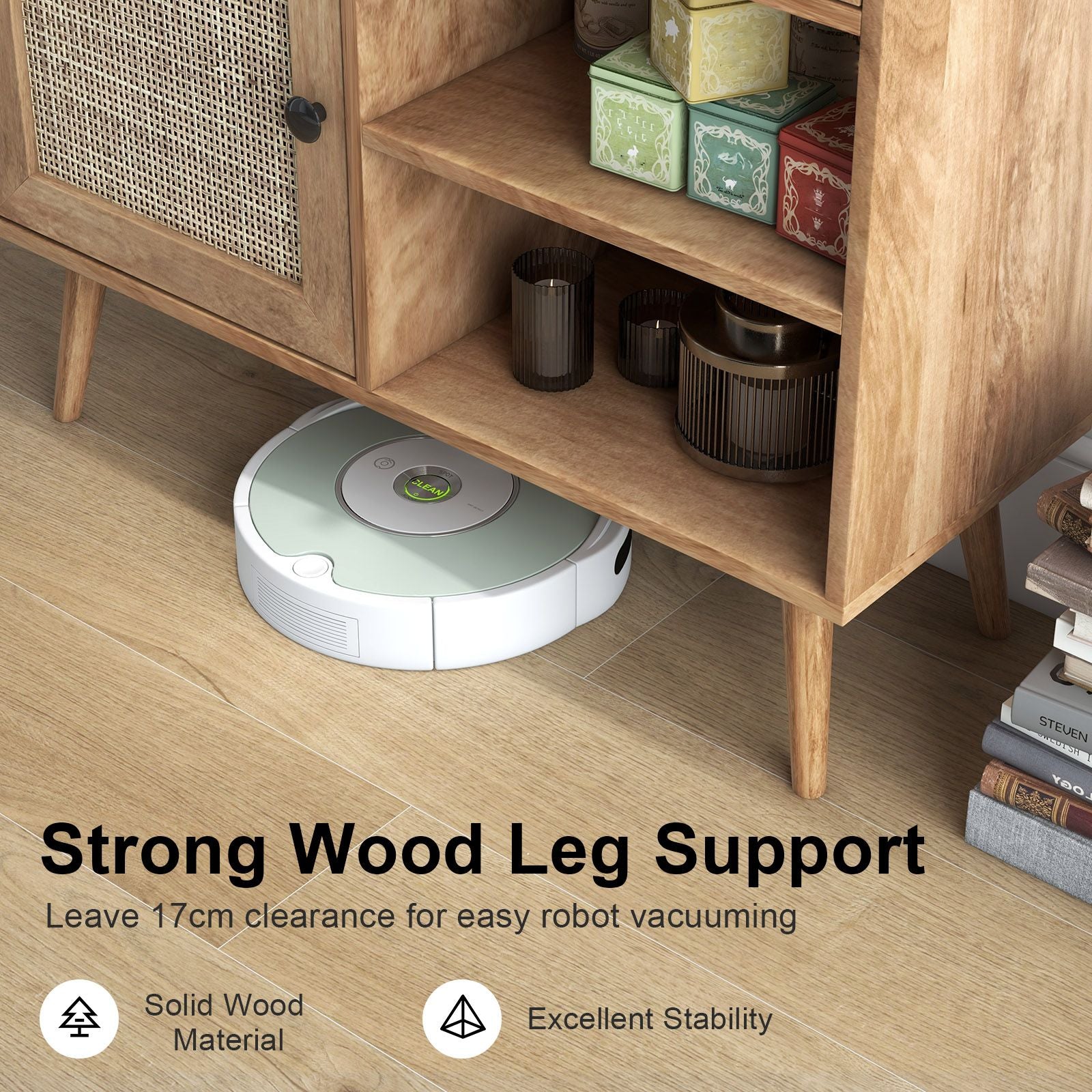 Rattan Sideboard Buffet Cabinet with 4 Cubbies and 2 Rattan-Decorated Doors