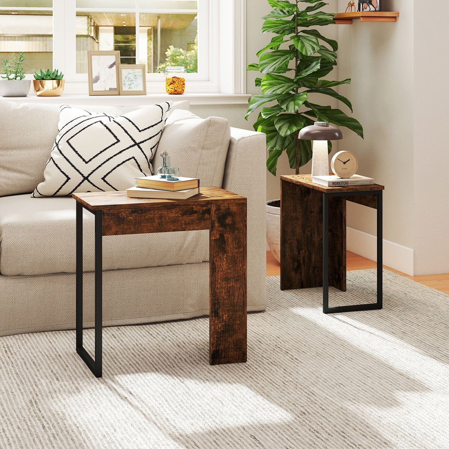 Nesting Coffee Table Set of 2 Faux Wood Top Sofa Side Table