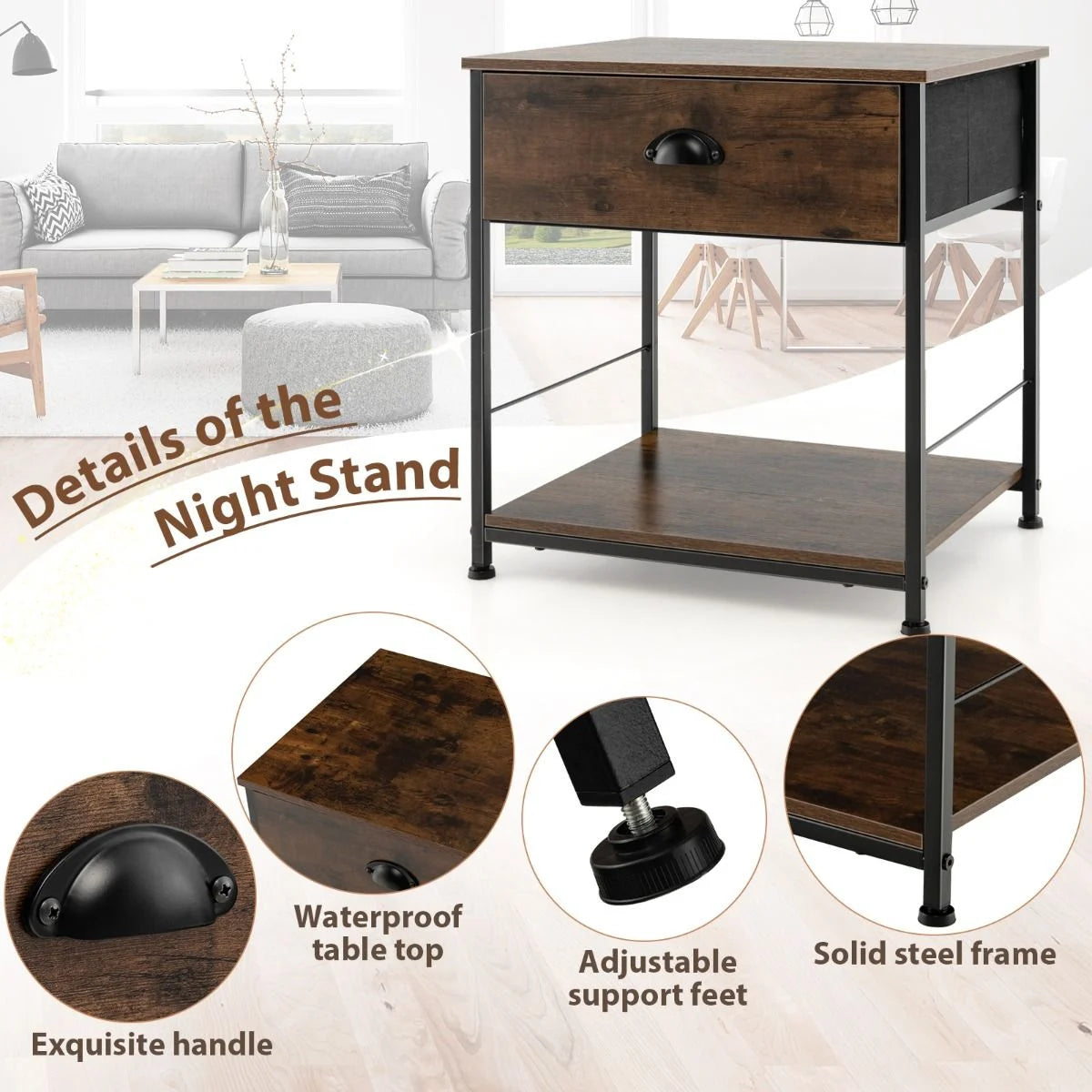 2-Tier Nightstand Bedside End Sofa Coffee Table for Bedroom Living Room