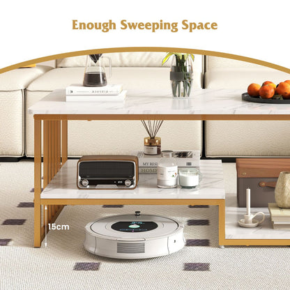 Faux Marble Coffee Table with Open Storage Shelf