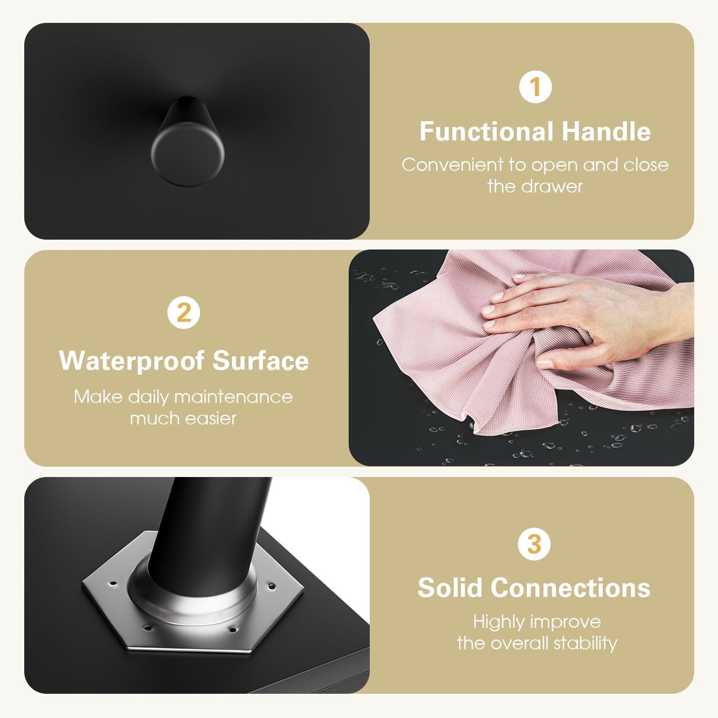 2-Drawer Nightstand with Solid Rubber Wood Legs and Large Storage Space