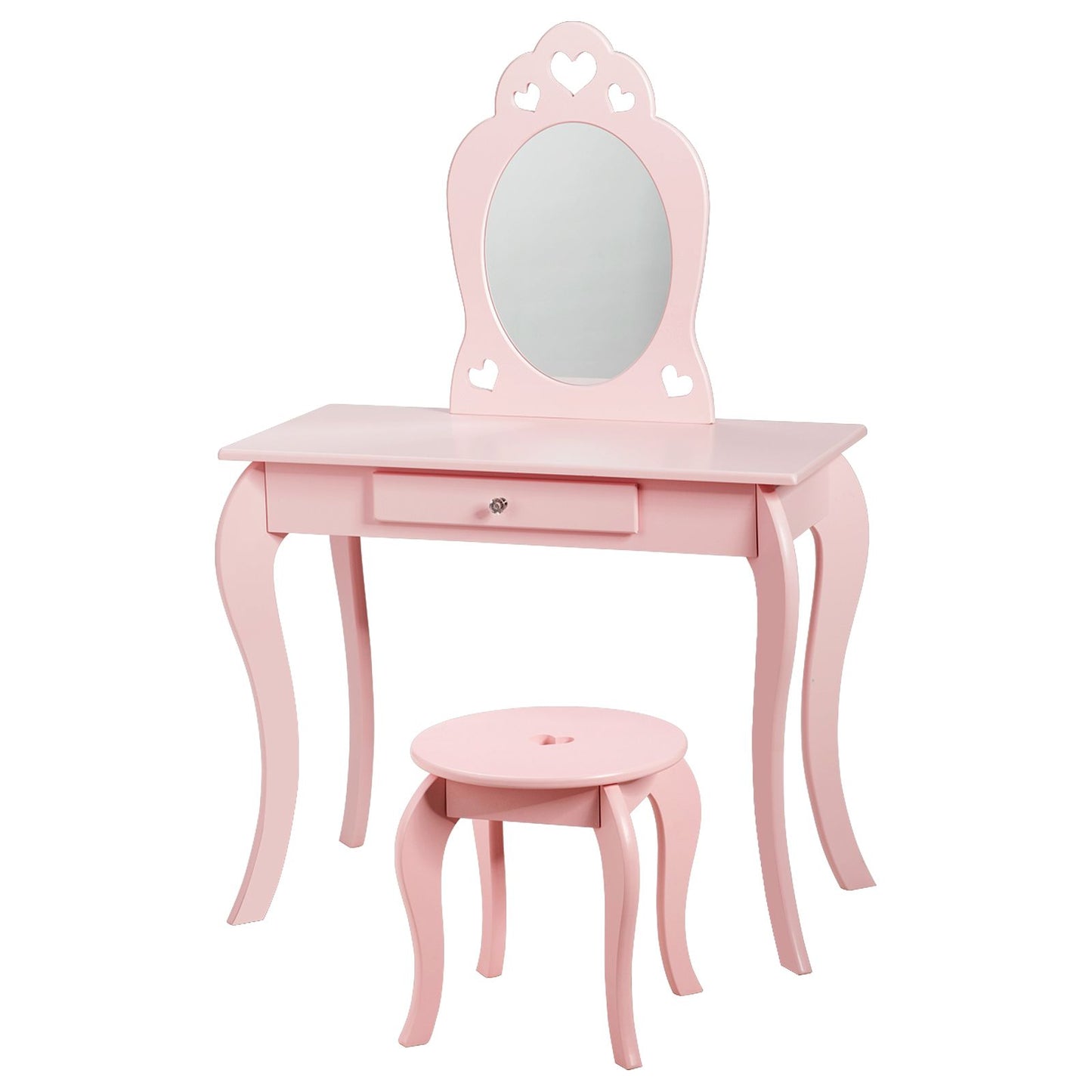 Kids Vanity Table and Stool with Removable Mirror and Drawer
