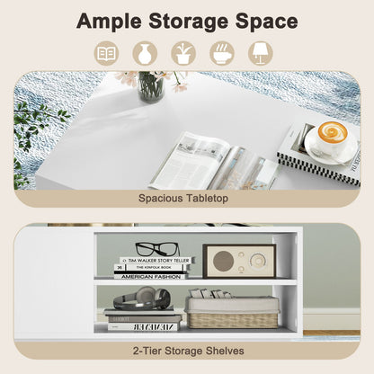 Modern Rectangle Coffee Table with 2-Tier Open Storage Shelves