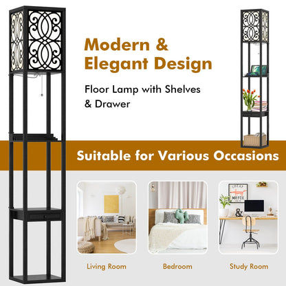 3-Layers Free-Standing Light with 2 USB Charging Ports and Storage Drawer