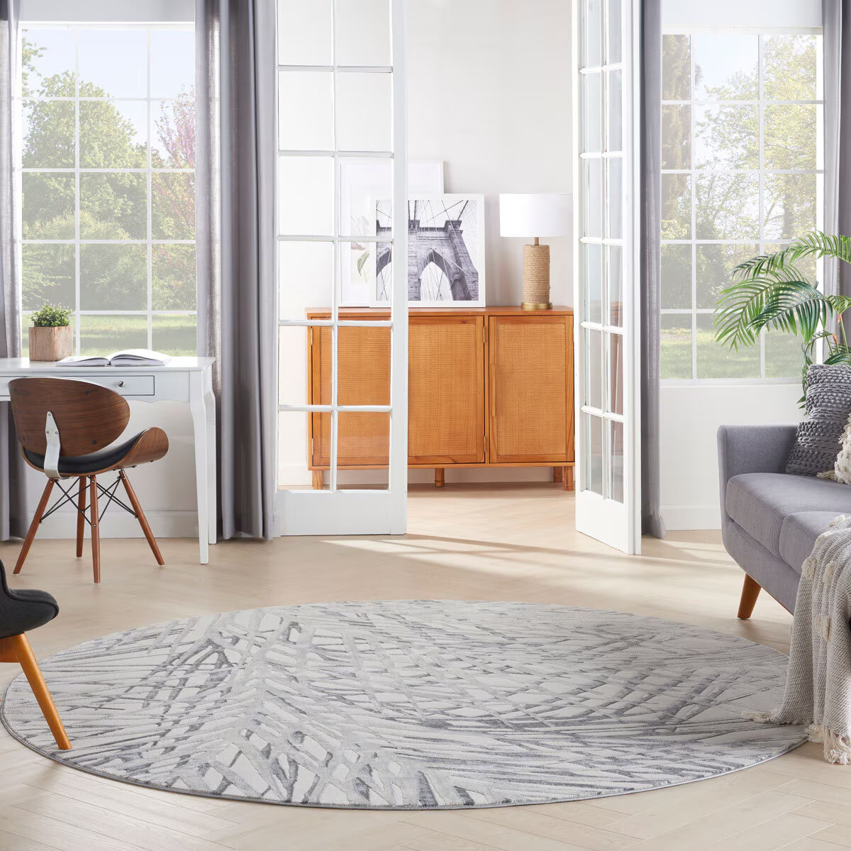 Rustic Textures Ivory & Grey Circle Rug, 160 Cm