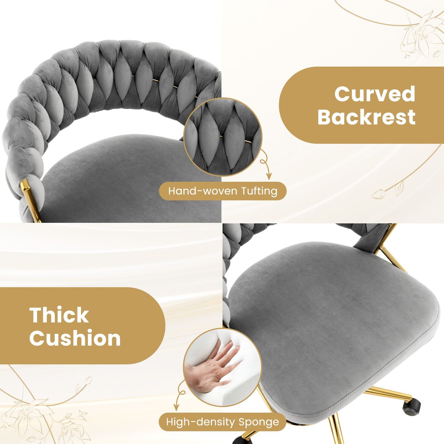 360° Swivel Home Office Desk Chair Set of 2 with Hand-Woven Back