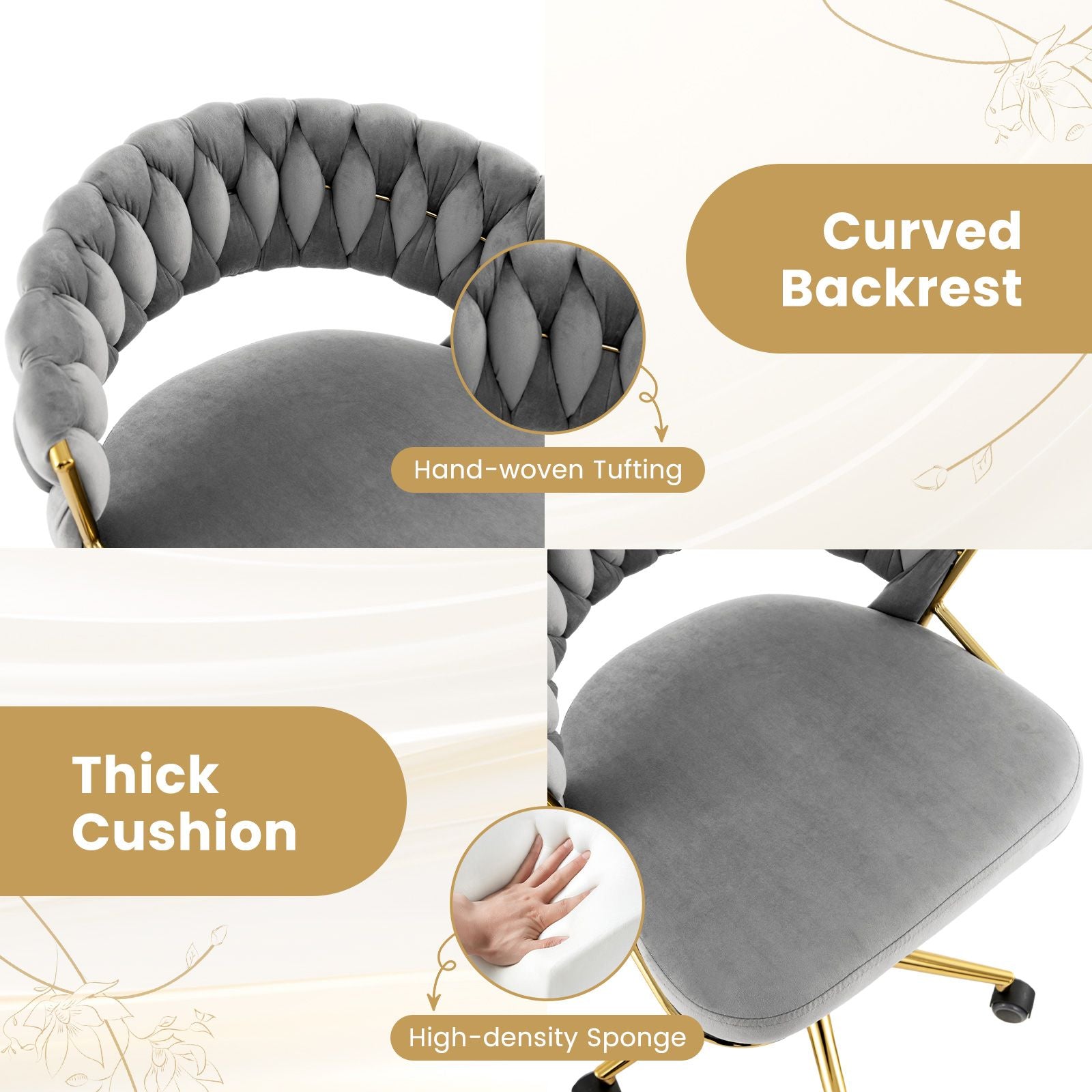 360° Swivel Home Office Desk Chair Set of 2 with Hand-Woven Back