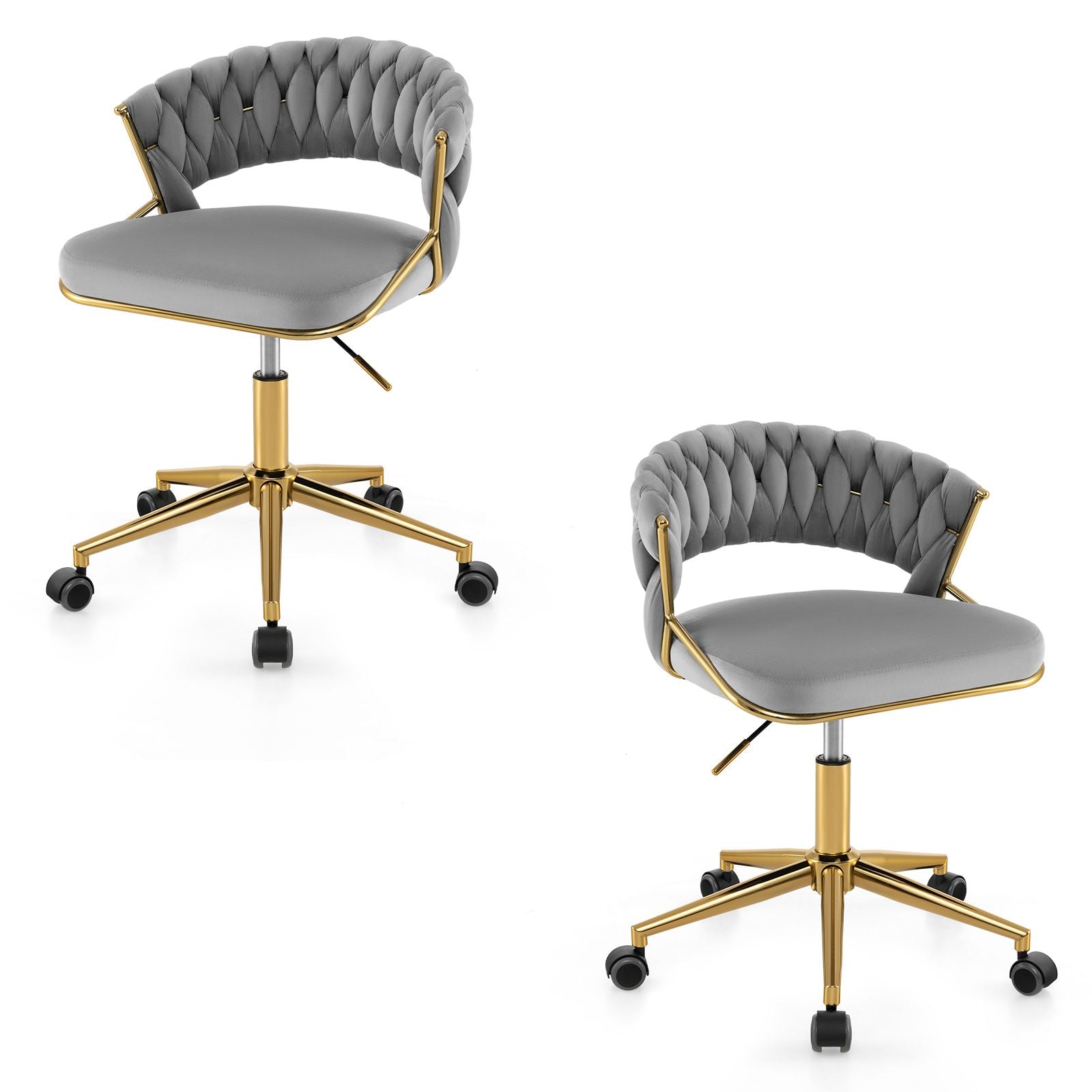 360° Swivel Home Office Desk Chair Set of 2 with Hand-Woven Back