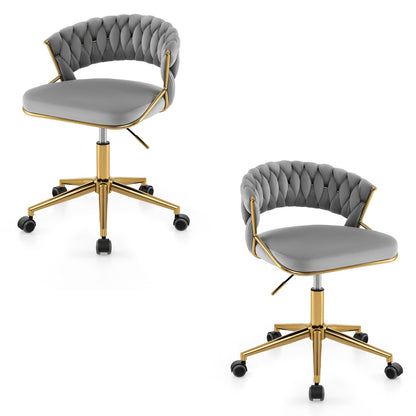 360° Swivel Home Office Desk Chair Set of 2 with Hand-Woven Back