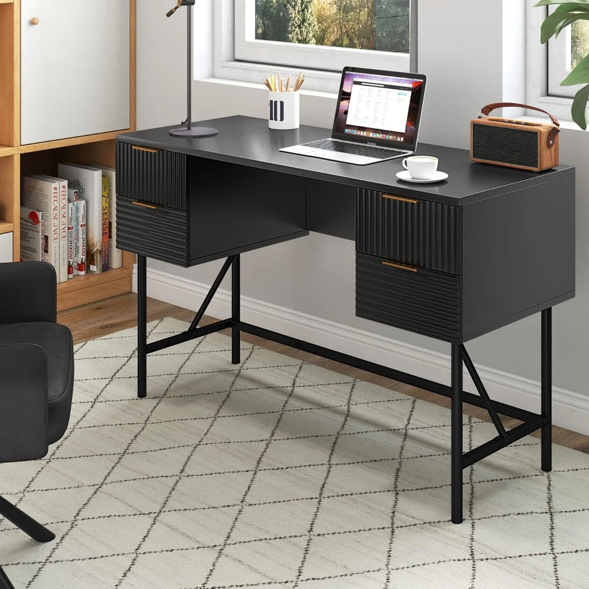 Modern Computer Desk with 4 Drawers and Storage