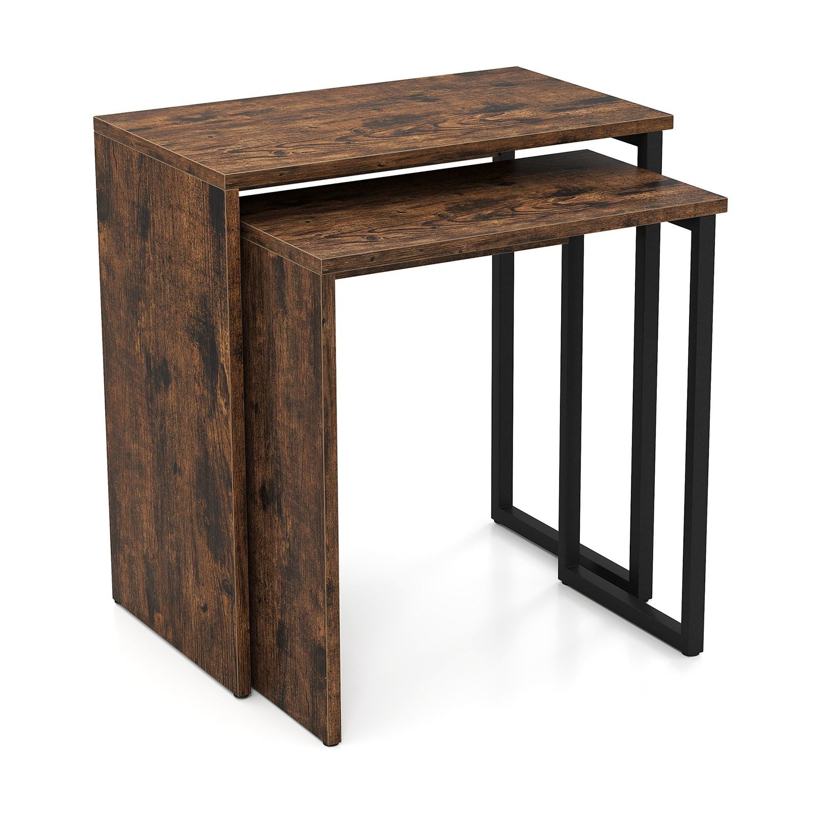 Nesting Coffee Table Set of 2 Faux Wood Top Sofa Side Table