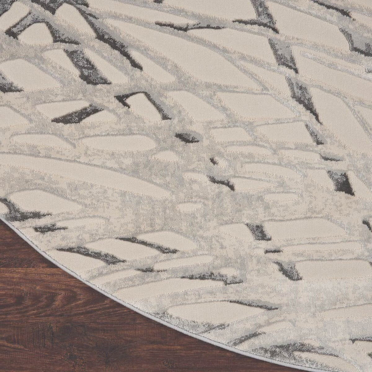 Rustic Textures Ivory & Grey Circle Rug, 160 Cm