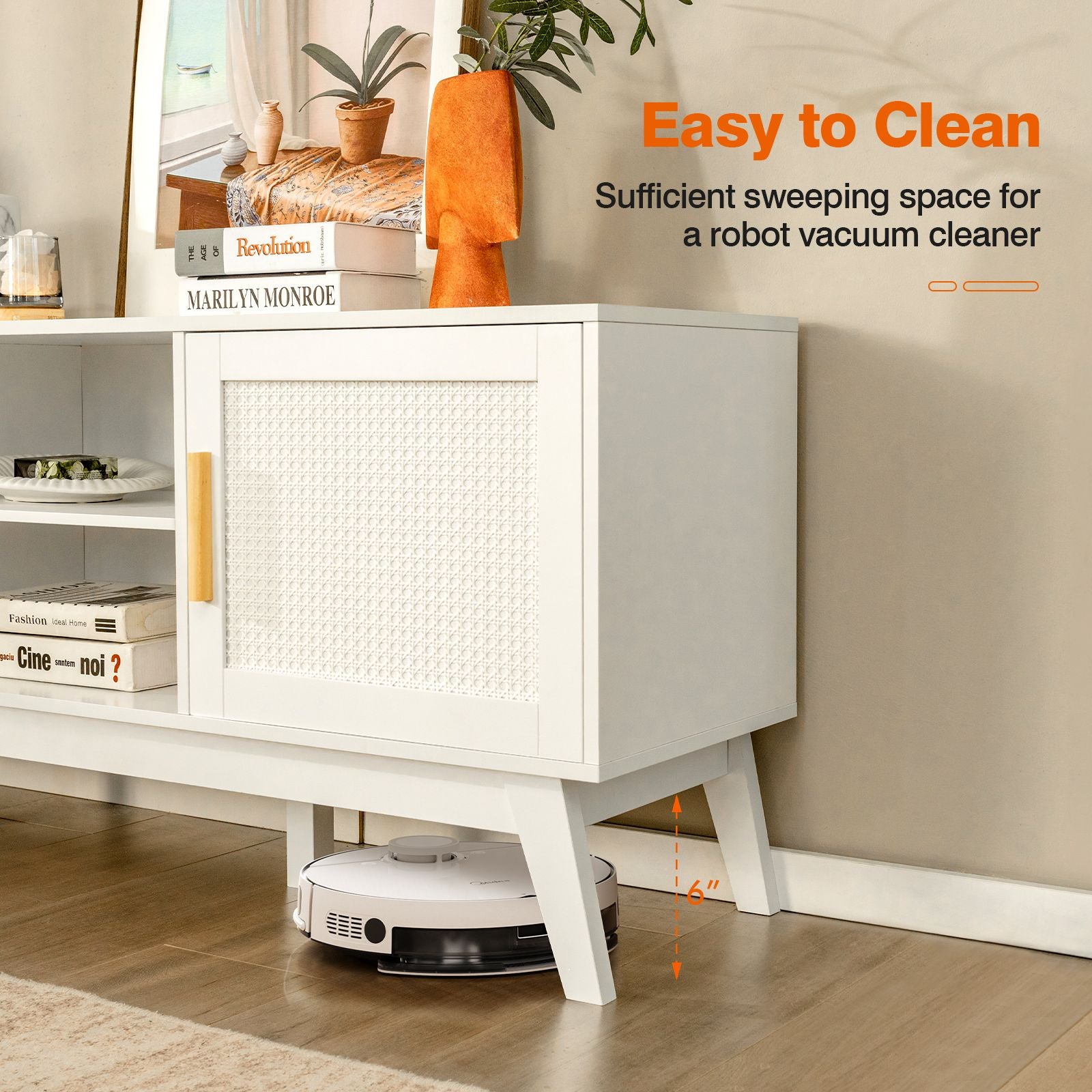 Rattan TV Stand for Tvs up to 65 Inch with Adjustable Shelf