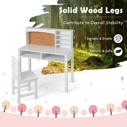 Wooden Kids Desk and Chair Set with Hutch for Studying and Reading