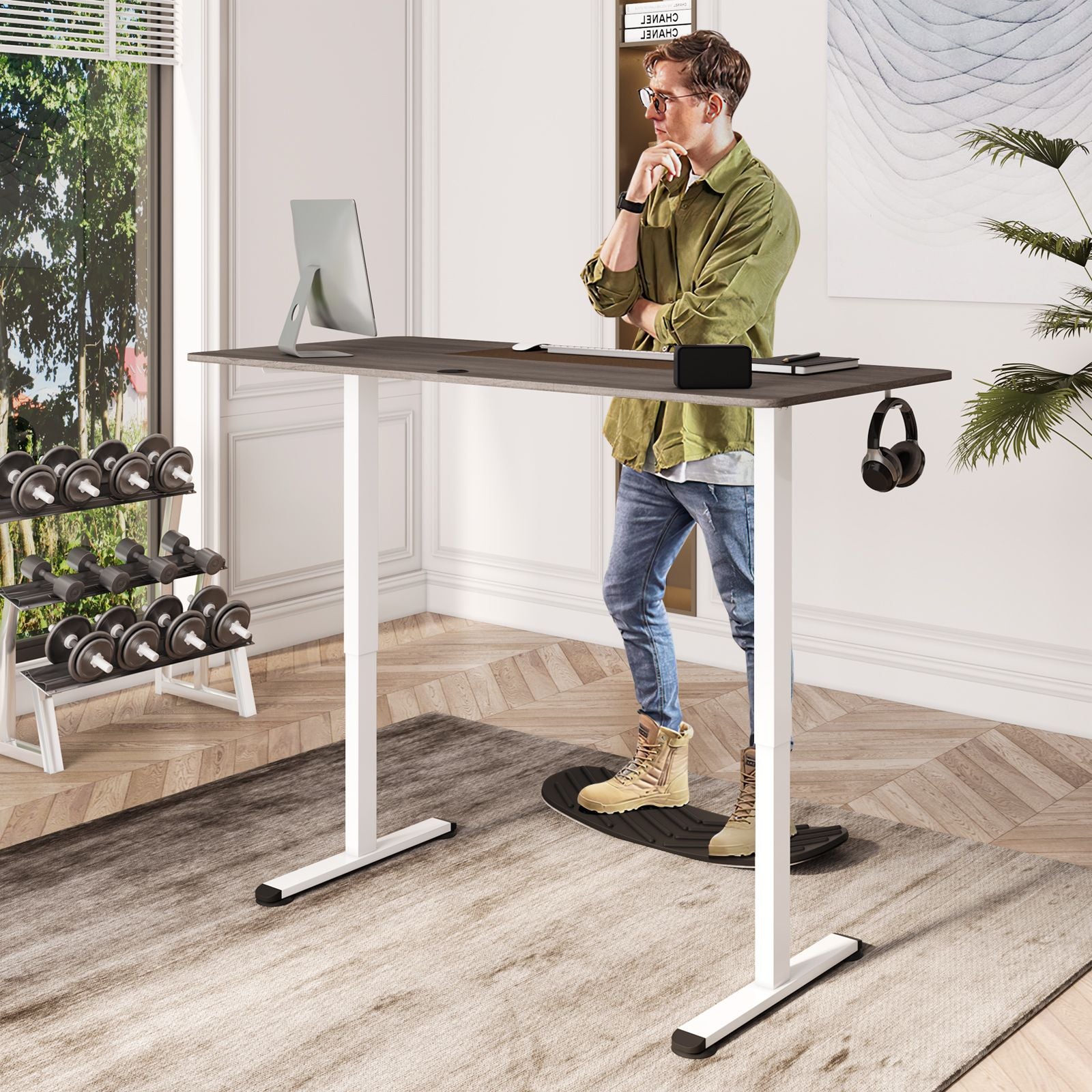Height Adjustable Home Office Computer Desk with Headphone Hook