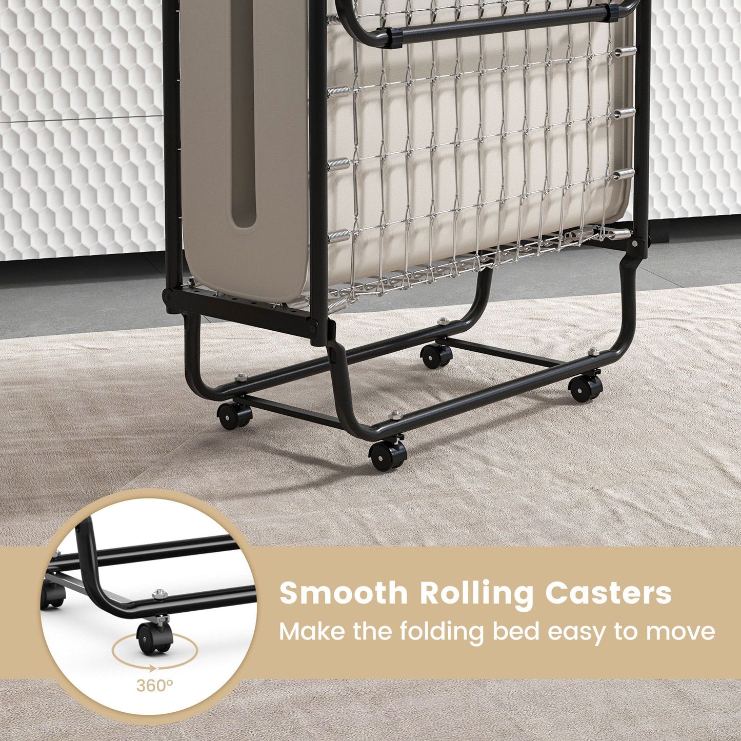 Folding Bed with Memory Foam Mattress with Wheels Made in Italy