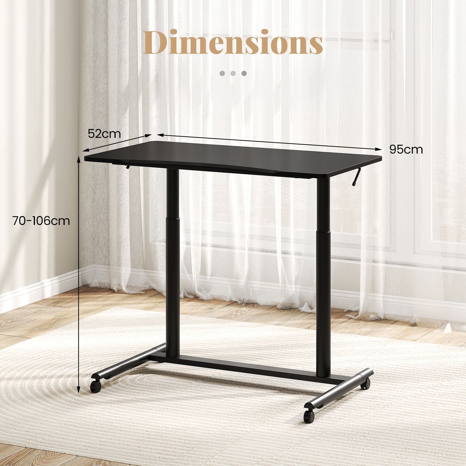 C-Shaped Mobile Standing Desk with Adjustable Height and Lockable Wheels