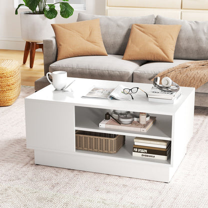 Modern Rectangle Coffee Table with 2-Tier Open Storage Shelves