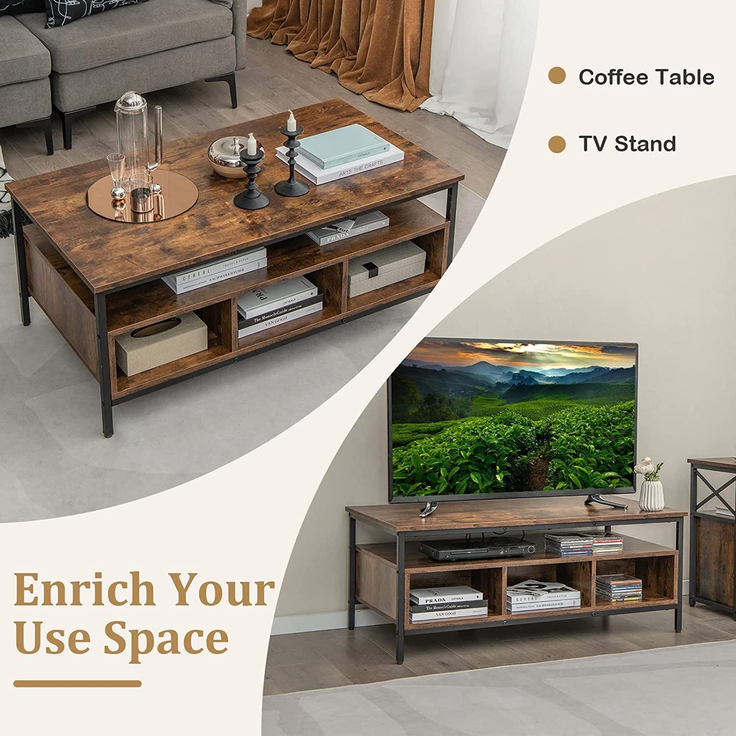 Wooden Cocktail Center Table with Storage Shelf for Living Room
