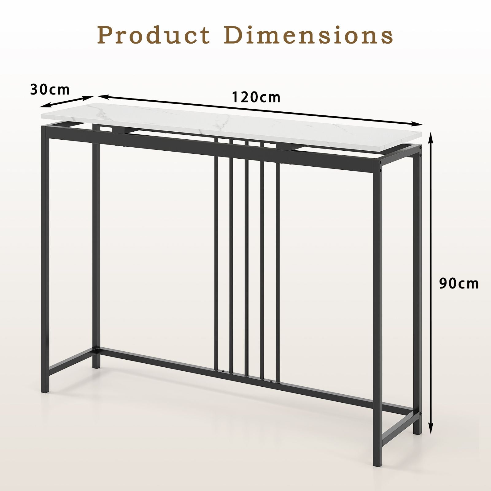 120Cm Console Table Narrow Entryway Table with Faux Marble Tabletop