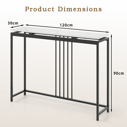 120Cm Console Table Narrow Entryway Table with Faux Marble Tabletop
