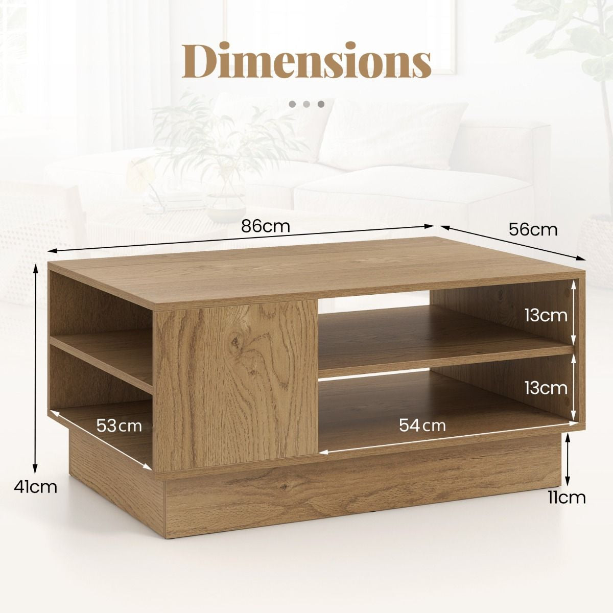 Modern Rectangle Coffee Table with 2-Tier Open Storage Shelves