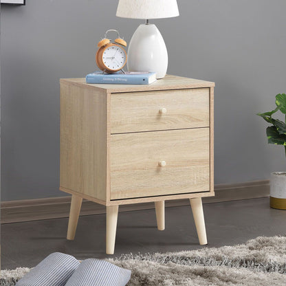2-Drawer Nightstand with Solid Rubber Wood Legs and Large Storage Space