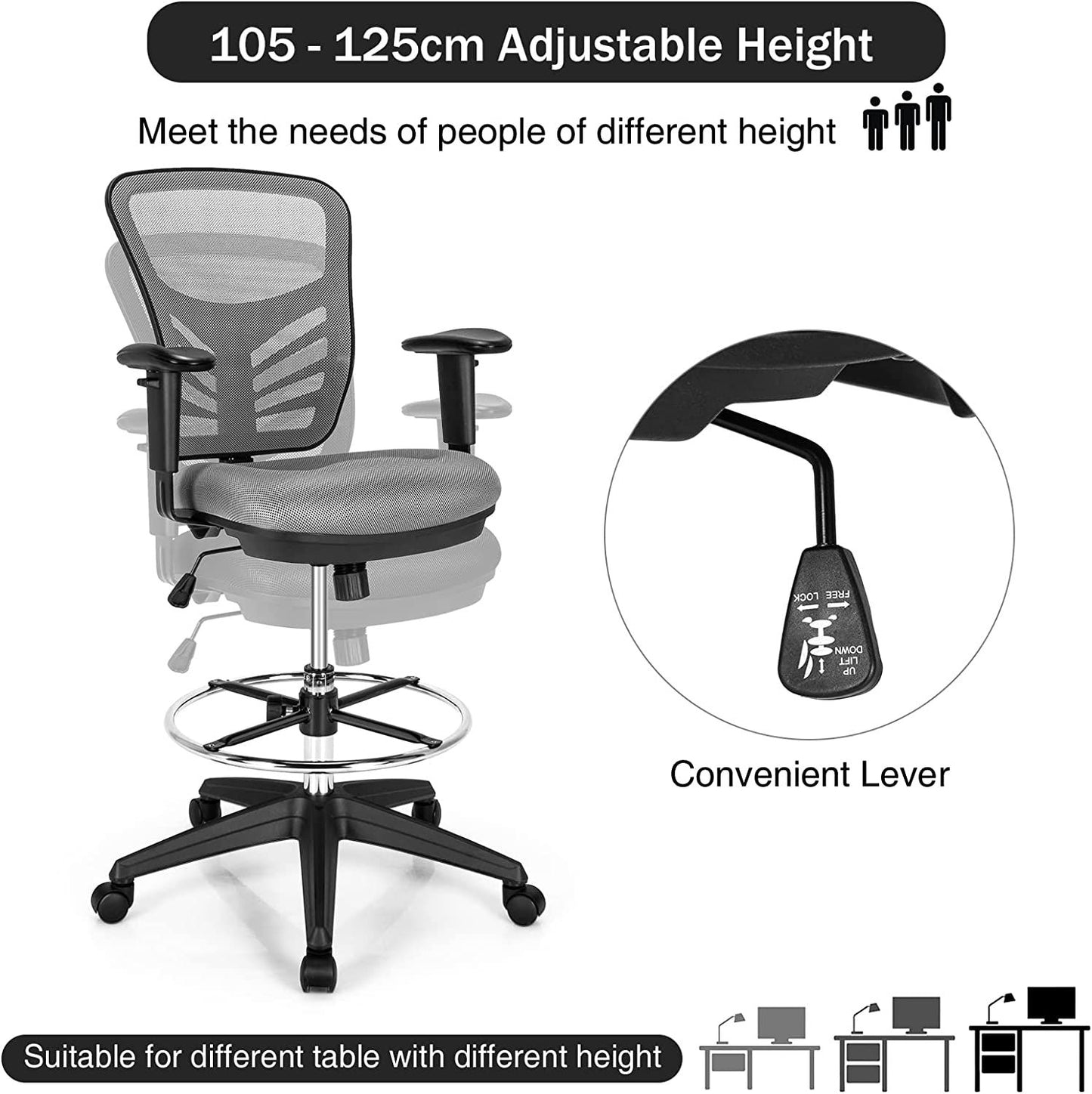 Mesh Drafting Chair with Adjustable Footrest