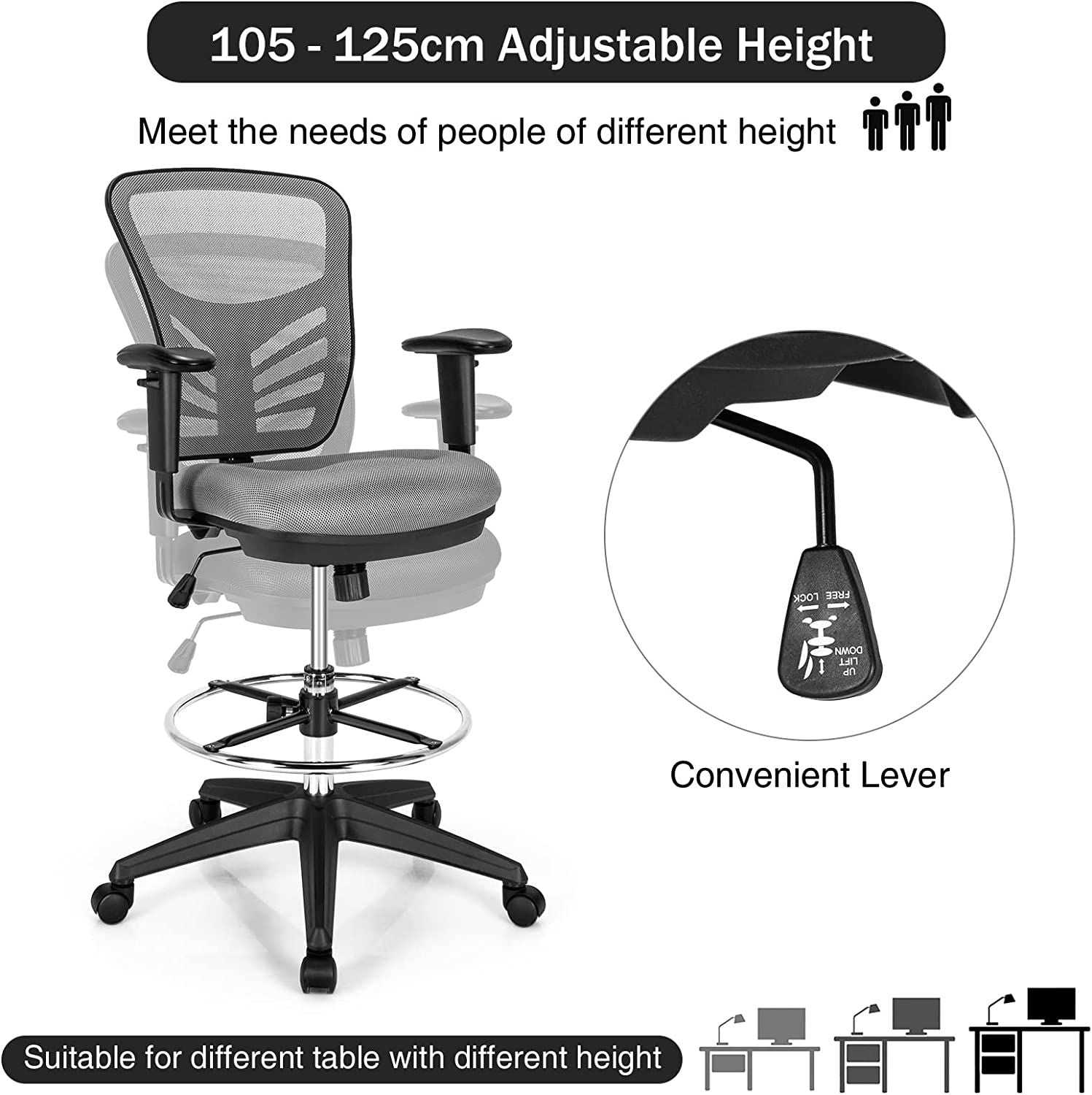 Mesh Drafting Chair with Adjustable Footrest
