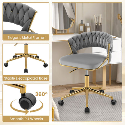 360° Swivel Home Office Desk Chair Set of 2 with Hand-Woven Back