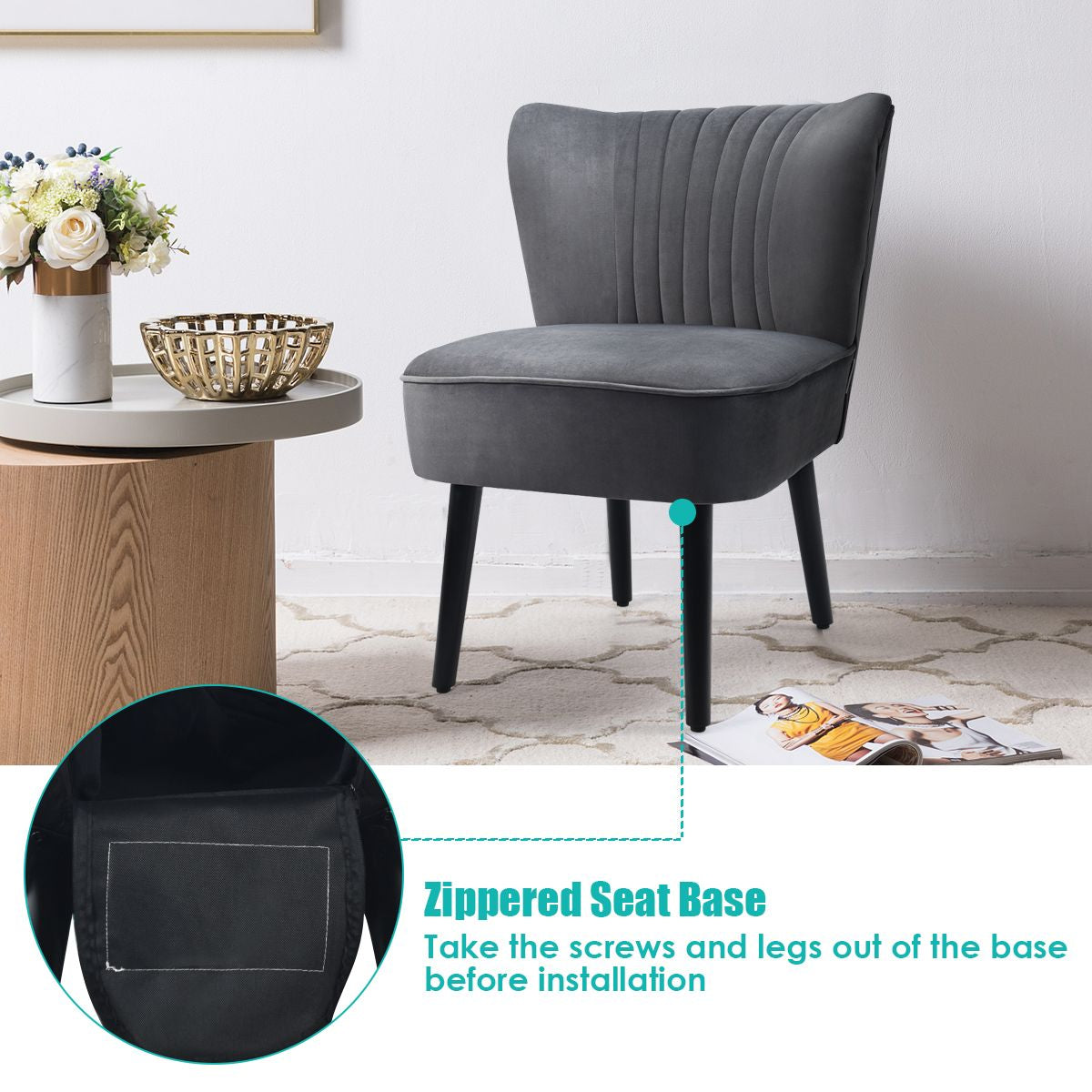 Velvet Accent Chair Set of 2 Modern Leisure Chair with Rubber Wood Legs